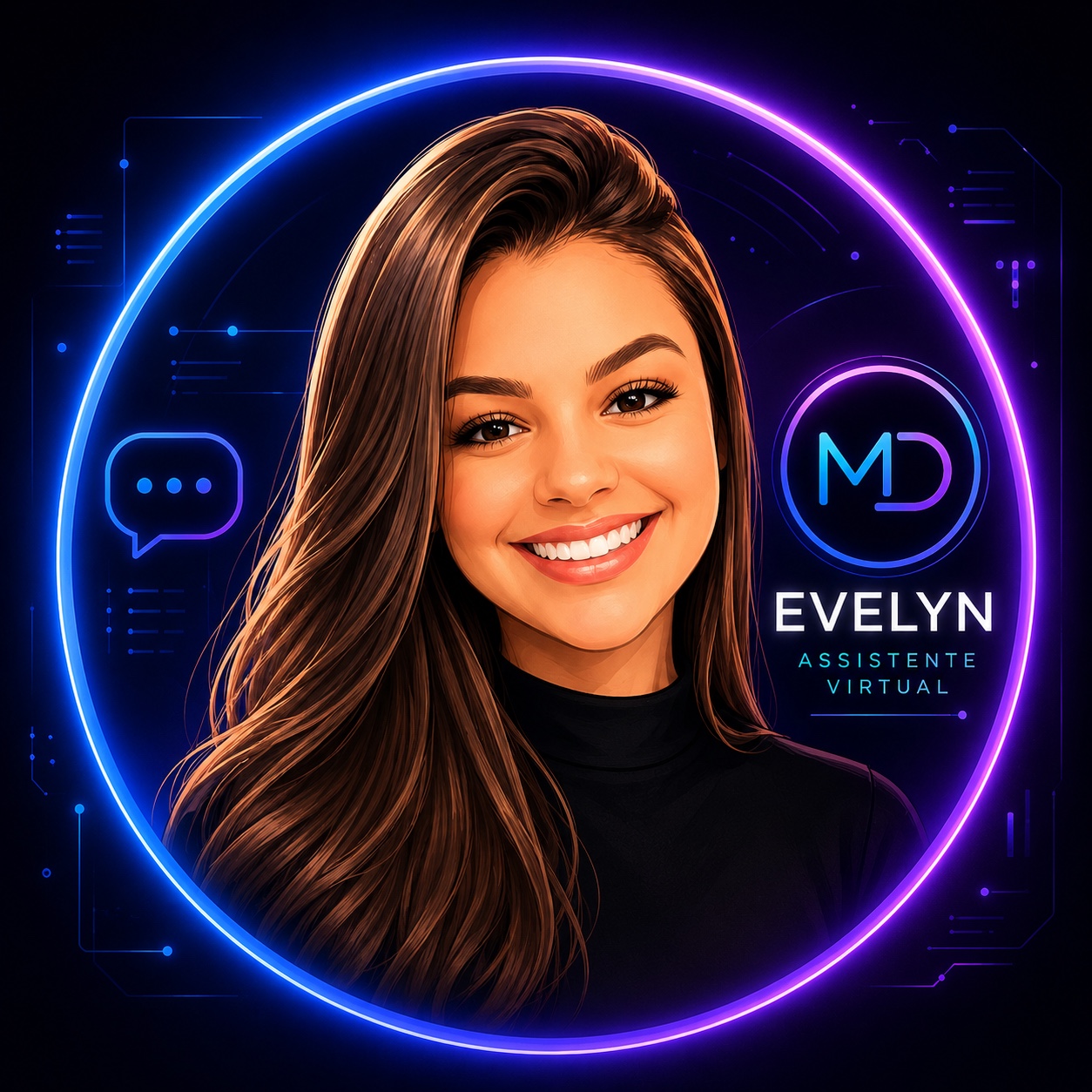 Identidade visual da Evelyn, assistente virtual da Muniz Digital